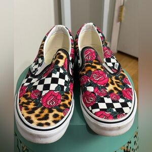 Vans Women’s Roses/Leopard/Checkered Slip-On Sneakers